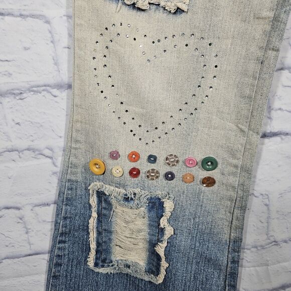 LeMore Vintage Jeans 90s Y2K Hip Hop Buttons size 13 Low Waist Bell Sequin - Picture 3 of 7